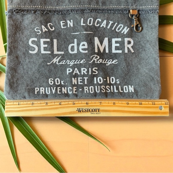 Myra Bag Gray Canvas & Leather Crossbody / Shoulder Bag – Sel de Mer Paris Print - Picture 5 of 10